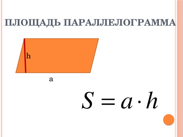 Площадь параллелограмма h а 