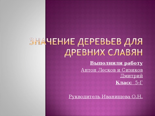 Выполнили работу Антон Лесков и Сизиков Дмитрий Класс 5-Г  Рукводитель Иванищева О.Н.  