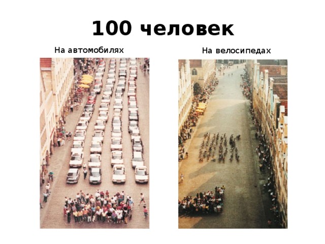 100 человек На автомобилях На велосипедах 