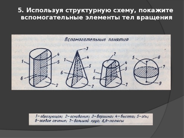 5. Используя структурную схему, покажите вспомогательные элементы тел вращения   