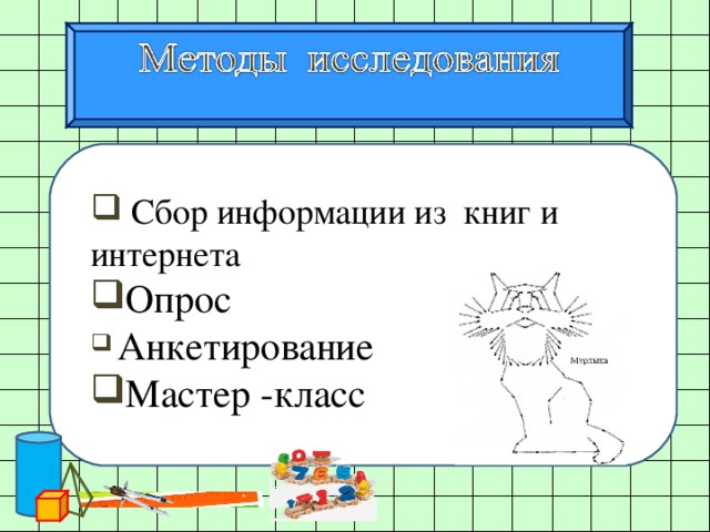  Сбор информации из книг и интернета Опрос  Анкетирование Мастер -класс 