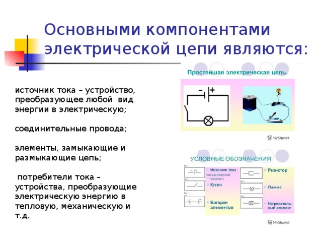 Элементы цепи тока. Электрическя цепь источник тока приемники замыкающие. Основные элементы электрической цепи и функции. Основные элементы электр цепи. Электрическая цепь и ее основные элементы.