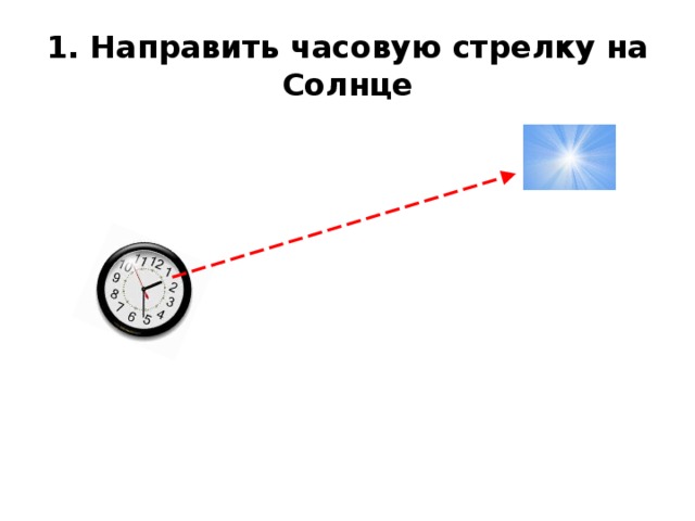 1. Направить часовую стрелку на Солнце 
