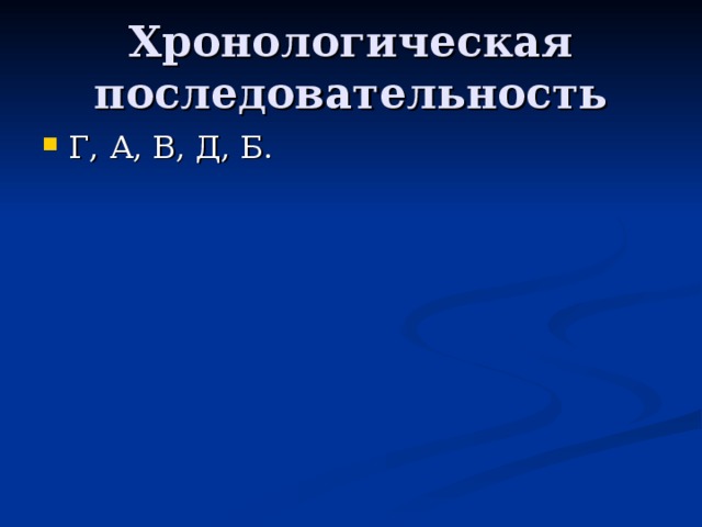 Хронологическая последовательность Г, А, В, Д, Б. 