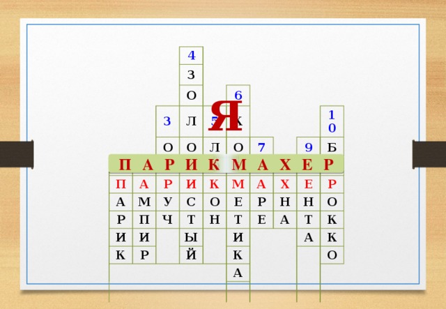 4 З О 3 1 П Л 2 О А Б А О 5 6 Р М Т Р Л К У И П И О О К С Ч И К 7 С Т Р М К О Ы Н 10 Е 9 А 8 Й Р Л Б Т Х Н Е Е И А К Р Н А Т О А К А К О Я П А Р И К М А Х Е Р 