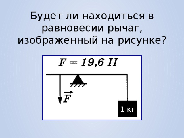 Какой из рычагов схемы которых изображены на рисунке не может находиться в равновесии