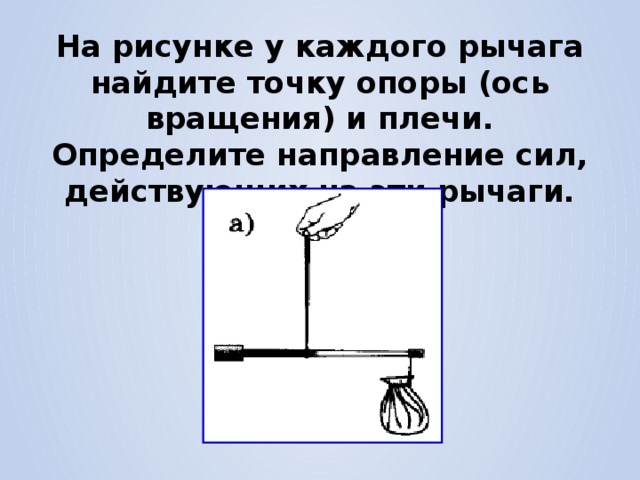 На каждом рисунке точкой о обозначена точка опоры покажите плечо каждой силы действующей на рычаг