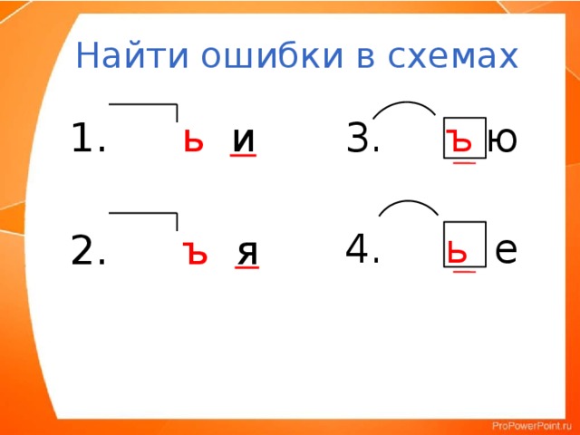 Найти ошибки в схемах  3. ъ ю   ь  и  4. ь е   ъ  я  