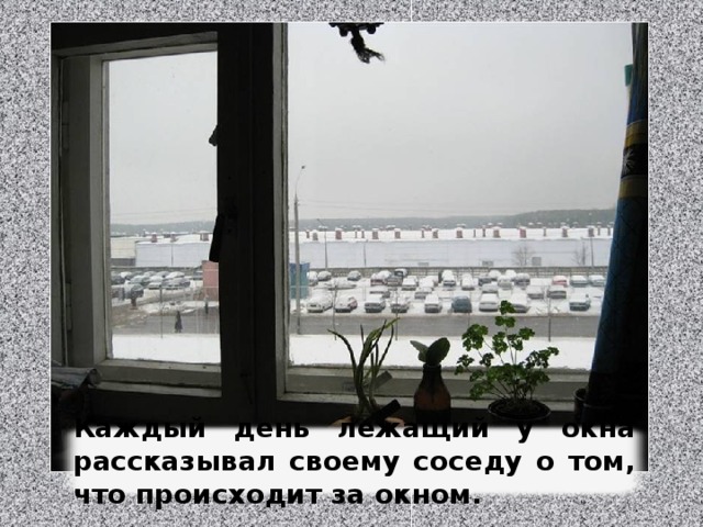 Изображение с сайта http://img-fotki.yandex.ru/ Каждый день лежащий у окна рассказывал своему соседу о том, что происходит за окном.  
