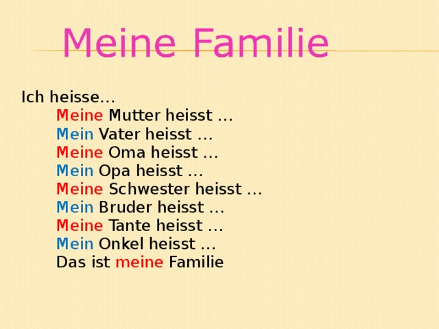 Und das ist mein. Meine Familie стихотворение. Meine Familie 2 класс. Meine Familie презентация. Стих ich heisse John.