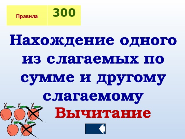 Правила  300 Нахождение одного из слагаемых по сумме и другому слагаемому Вычитание