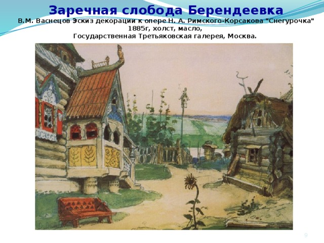 Заречная слобода Берендеевка В.М. Васнецов Эскиз декорации к опере Н. А. Римского-Корсакова 