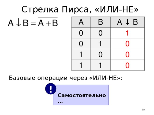 A стрелка b. Алгебра логики стрелка пирса. Стрелка пирса. Логическая операция стрелка пирса. Стрелка пирса (или-не).