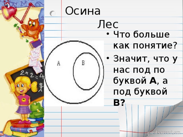 Что больше как понятие? Значит, что у нас под по буквой А , а под буквой В? 