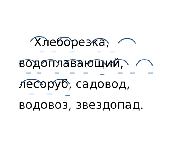 Хлеборезка, водоплавающий, лесоруб, садовод, водовоз, звездопад.