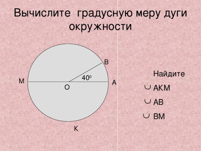 По данным рисунка найдите градусную меру дуги х 120 и 40