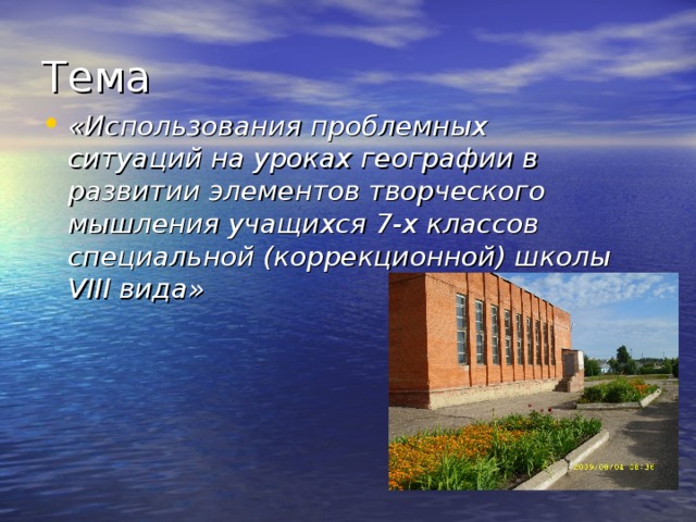 Тема «Использования проблемных ситуаций на уроках географии в развитии элементов творческого мышления учащихся 7-х классов специальной (коррекционной) школы VIII вида» 