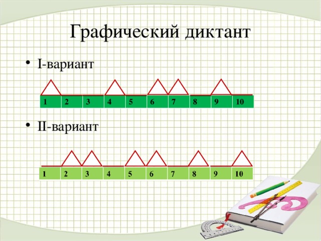 Графический диктант I- вариант II -вариант 1 2 3 4 5 6 7 8 9 10