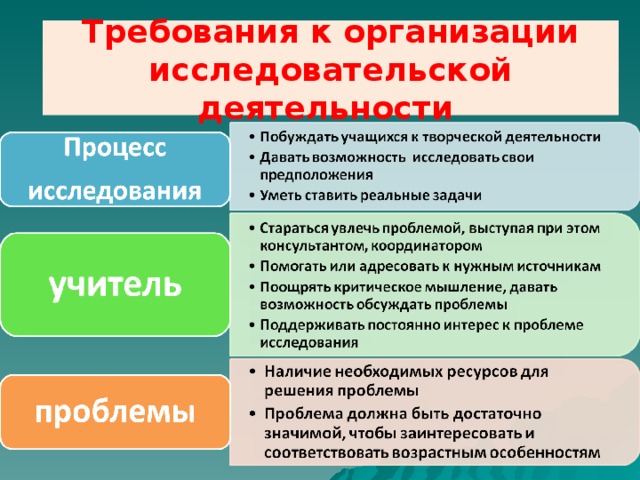 Требования к организации исследовательской деятельности 