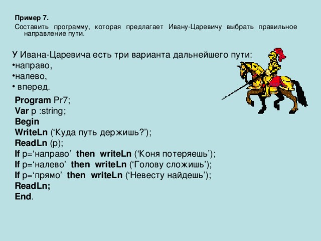 Условный герой. Составить программу которая предлагает Ивану Царевич выбрать. Составить план испытаний Ивана царевича. Направо примеры написания. Составить карту 