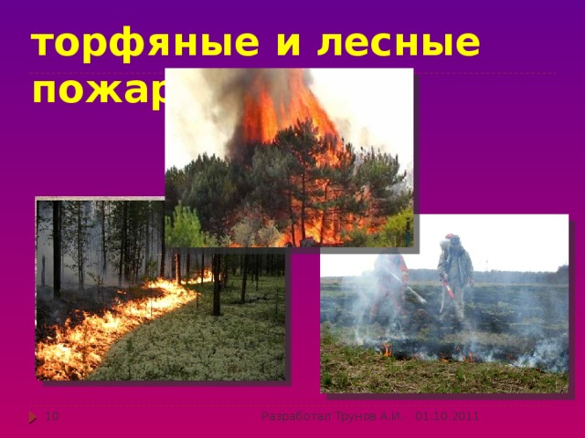 торфяные и лесные пожары 01.10.2011  Разработал Трунов А.И. 