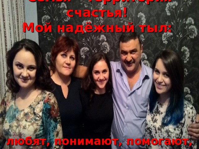 Семья – территория счастья!  Мой надёжный тыл:        любят, понимают, помогают, участвуют... 