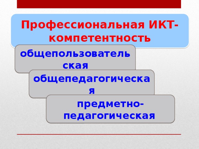 Профессиональная ИКТ-компетентность общепользовательская общепедагогическая предметно-педагогическая  