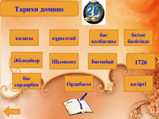 Тарихи домино құрылтай бас қолбасшы батыс бөлігінде қаласы Әбілқайыр Шымкент Бөгенбай  1726  бас сардарбек қазіргі Ордабасы 