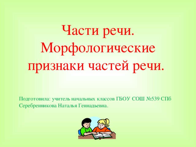 Презентация 4 класс части речи морфологические признаки частей речи 4 класс