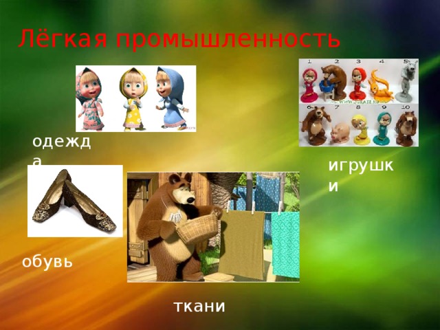 Лёгкая промышленность одежда игрушки обувь ткани 