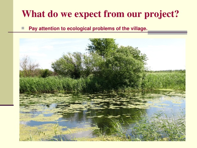 What do we expect from our project? Pay attention to ecological problems of the village. 