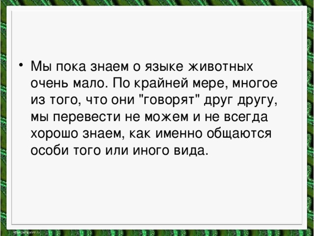 Мы пока знаем о языке животных очень мало. По крайней мере, многое из того, что они 