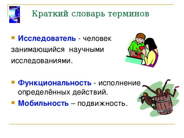 Краткий словарь терминов  Исследователь Функциональность Мобильность 