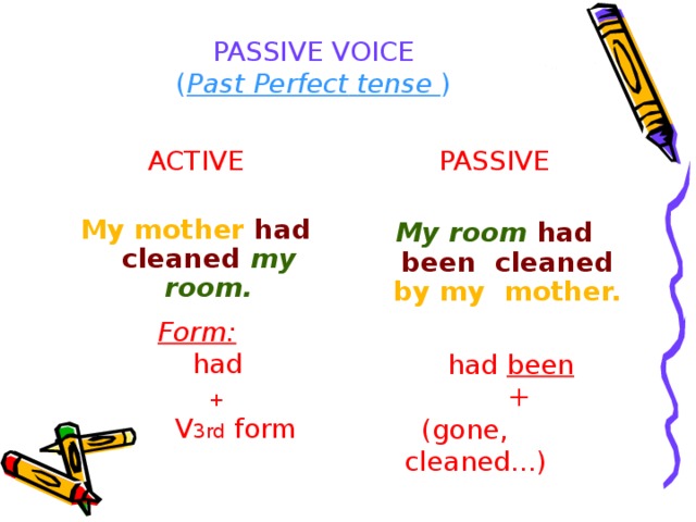 Present perfect passive form. Пассивный залог паст Перфект. Past perfect страдательный залог. Past perfect Passive примеры. Past perfect Passive Voice.