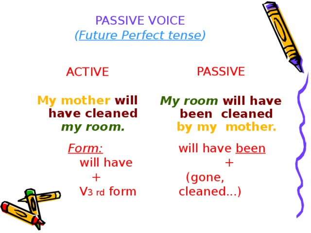 My pass. Future perfect в пассивном залоге. Passive Voice в будущем времени. Предложения Passive Voice Future perfect. Future perfect Active and Passive.