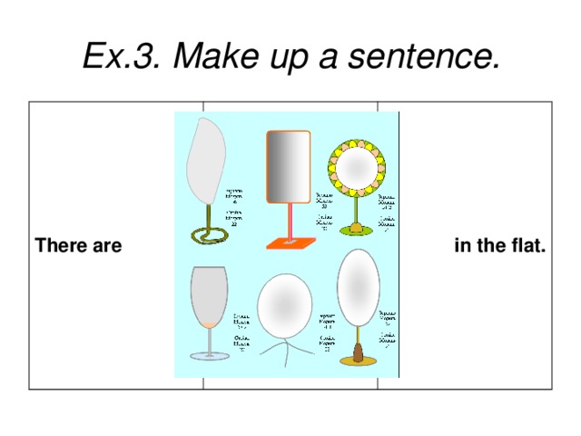 Ex.3. Make up a sentence. There are in the flat.