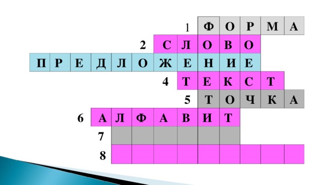   П Р  Е  Д Л 2 6 1   С О Л  Ф   А Ж О Л  О  7 Е 4 В    8   Р Т  Н Ф  М О    А  5   И Е  А Т К  В    Е      О   С  И    Ч   Т  Т    К   А        
