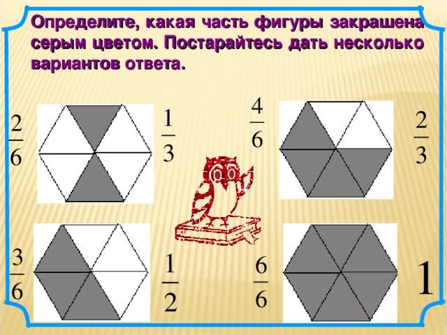 Определите, какая часть фигуры закрашена серым цветом. Постарайтесь дать несколько вариантов ответа.