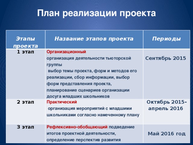 Поэтапный план реализации проекта