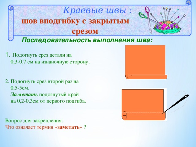 Схема вподгибку с закрытым срезом