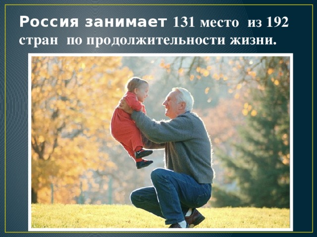 Россия занимает 131 место из 192 стран по продолжительности жизни.