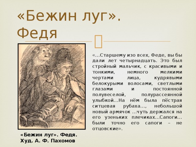 План бежин. Бежин луг описание Феди. Бежин луг Федя описание героя. Описание Феди из рассказа Бежин луг 6. Федя Бежин луг характеристика.