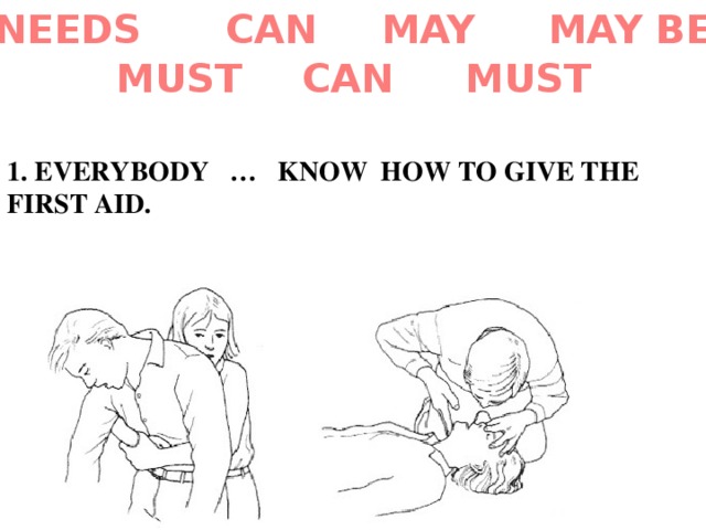 MAY BE MAY CAN NEEDS MUST CAN MUST 1. EVERYBODY … KNOW HOW TO GIVE THE FIRST AID. 