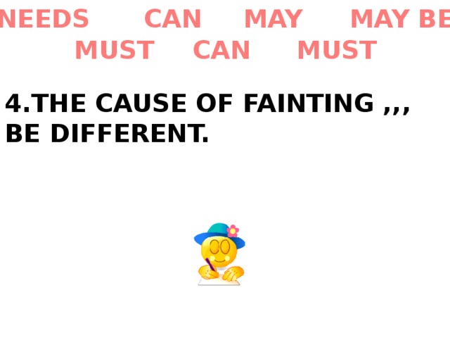 MAY BE MAY CAN NEEDS MUST CAN MUST 4.THE CAUSE OF FAINTING ,,, BE DIFFERENT. 