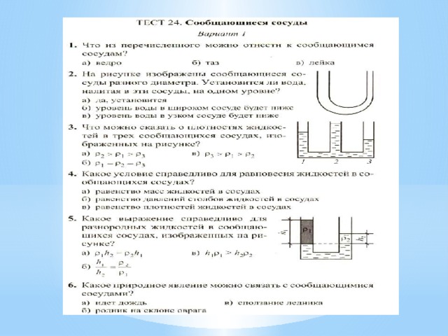 План конспект сообщающиеся сосуды