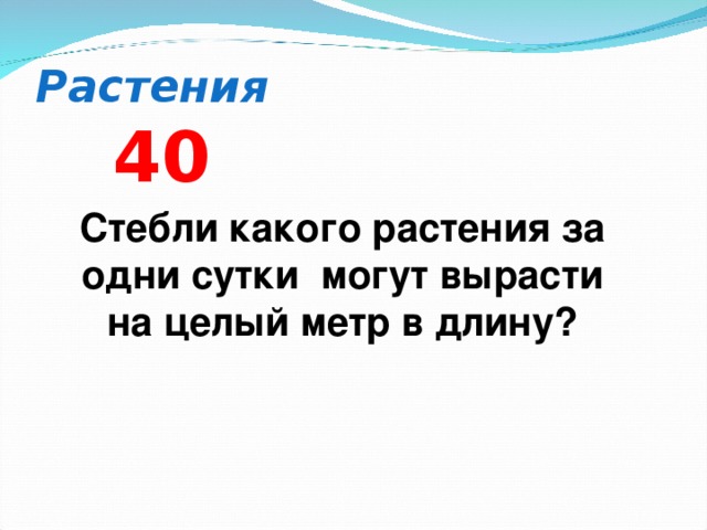 Растения 4 0 Стебли какого растения за одни сутки могут вырасти на целый метр в длину?  