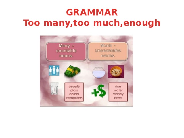GRAMMAR  Too many,too much,enough 