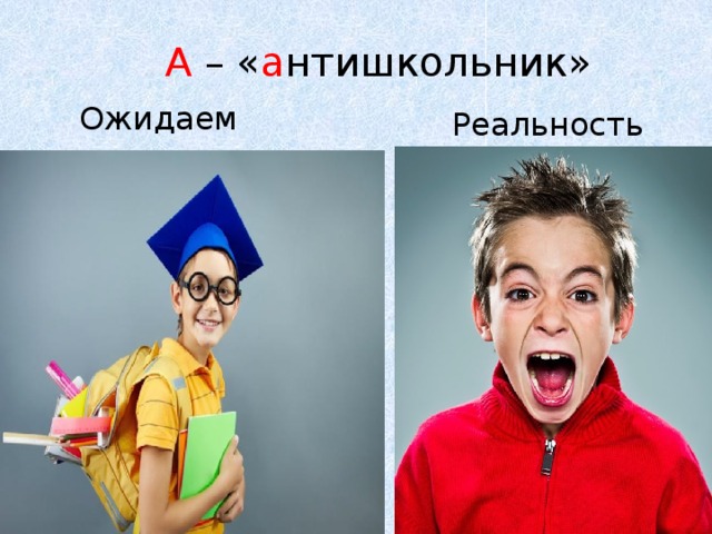 А – « а нтишкольник» Ожидаемое Реальность 