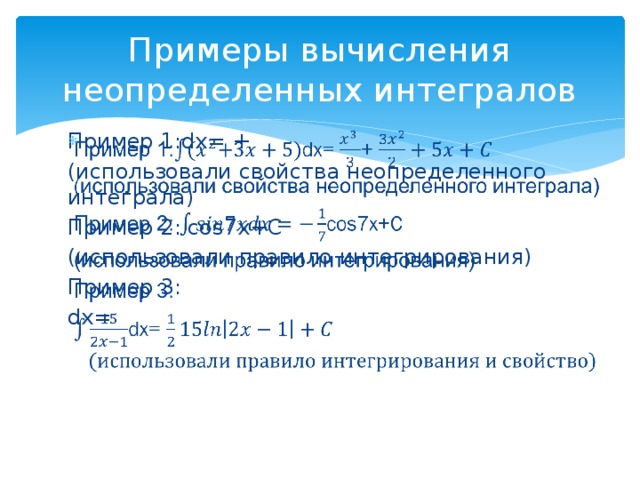 Вычисление неопределенных интегралов презентация