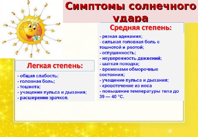 Симптомы солнечного удара 